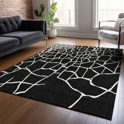 Nazira Black Washable Indoor-Outdoor Rug-Outdoor Rugs-LOOMLAN Rugs-LOOMLAN
