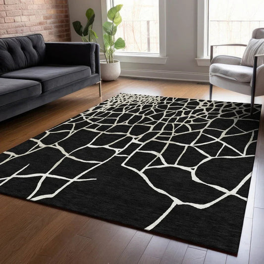 Nazira Black Washable Indoor-Outdoor Rug-Outdoor Rugs-LOOMLAN Rugs-LOOMLAN