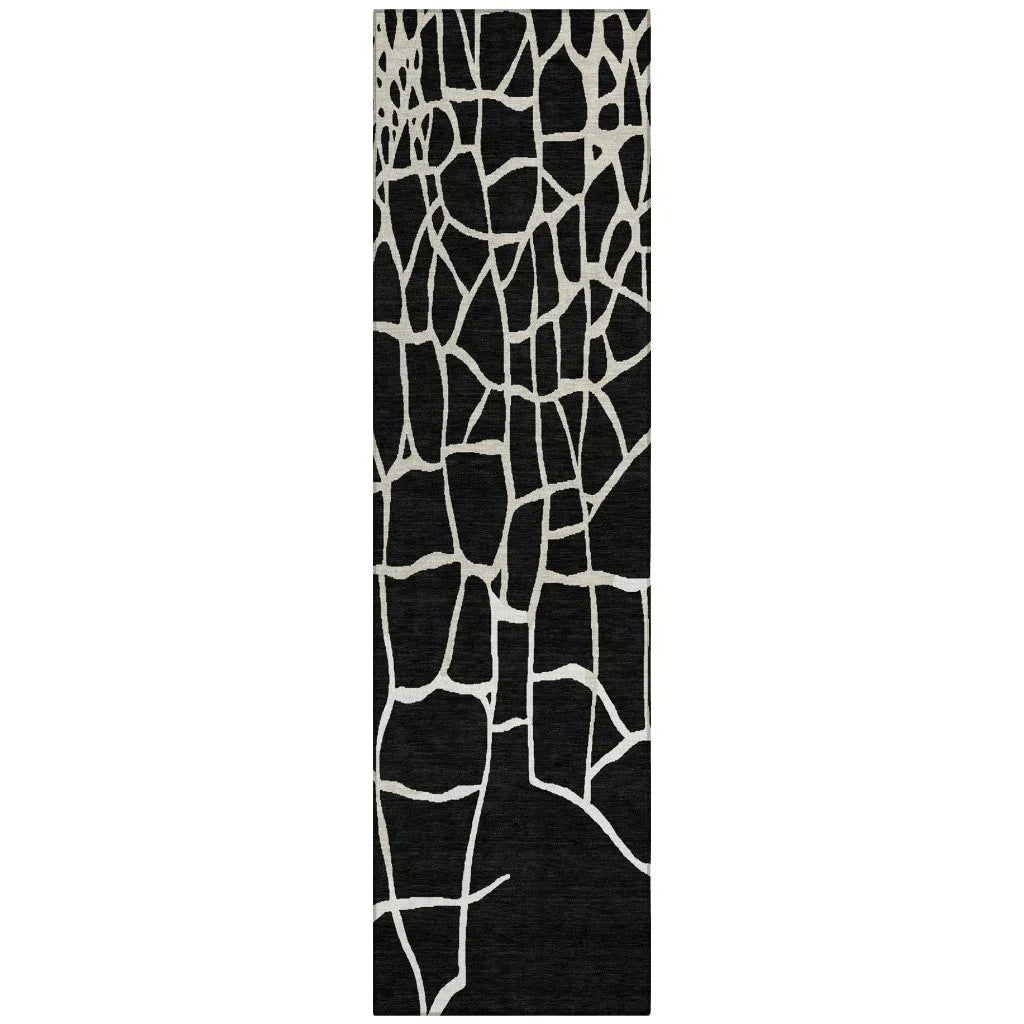 Nazira Black Washable Indoor-Outdoor Rug-Outdoor Rugs-LOOMLAN Rugs-2'3" x 7'6"-LOOMLAN