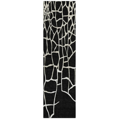 Nazira Black Washable Indoor-Outdoor Rug-Outdoor Rugs-LOOMLAN Rugs-2'3" x 7'6"-LOOMLAN