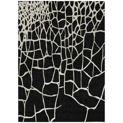 Nazira Black Washable Indoor-Outdoor Rug-Outdoor Rugs-LOOMLAN Rugs-2'6" x 3'10"-LOOMLAN