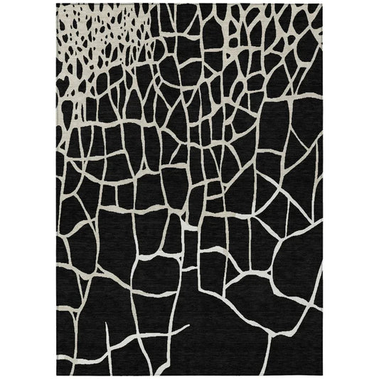 Nazira Black Washable Indoor-Outdoor Rug-Outdoor Rugs-LOOMLAN Rugs-2'6" x 3'10"-LOOMLAN