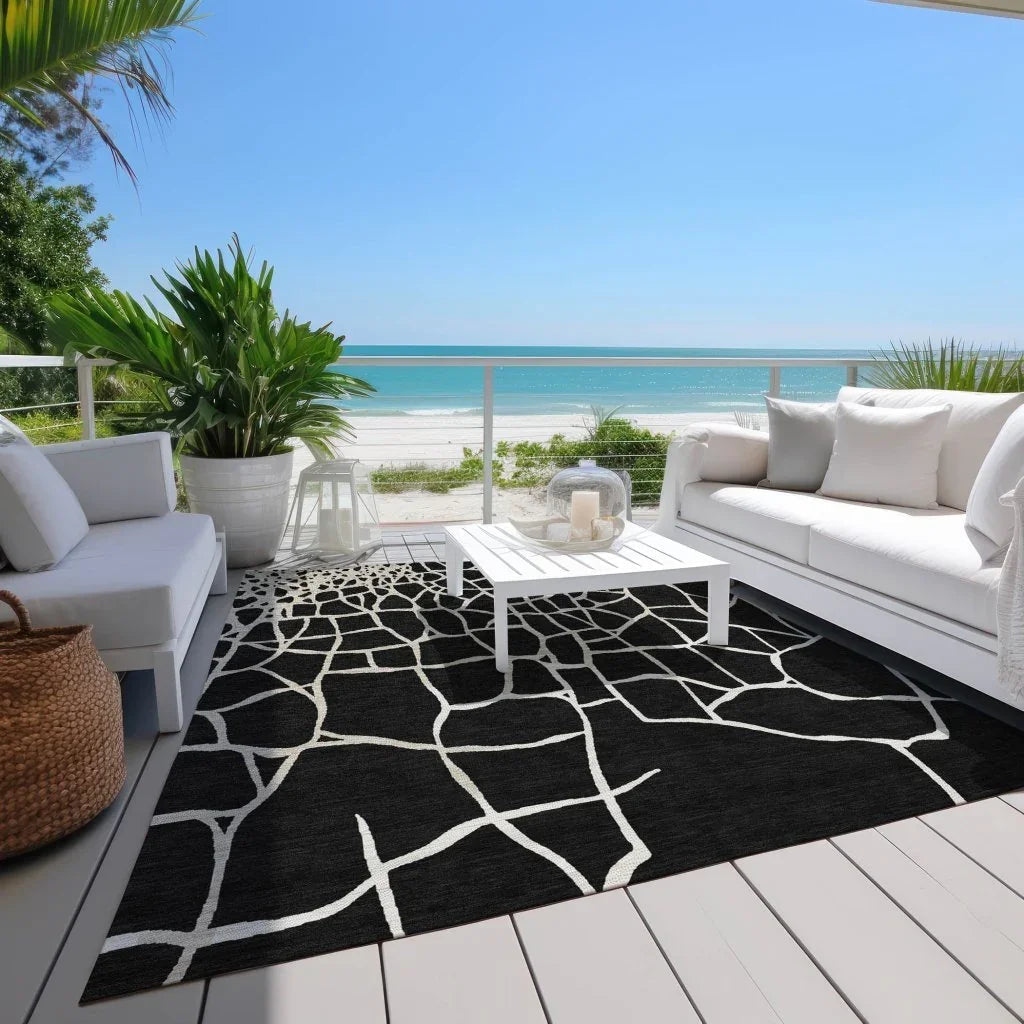 Nazira Black Washable Indoor-Outdoor Rug-Outdoor Rugs-LOOMLAN Rugs-LOOMLAN