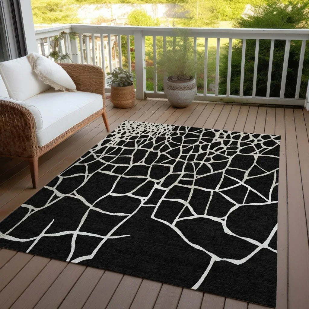 Nazira Black Washable Indoor-Outdoor Rug-Outdoor Rugs-LOOMLAN Rugs-LOOMLAN