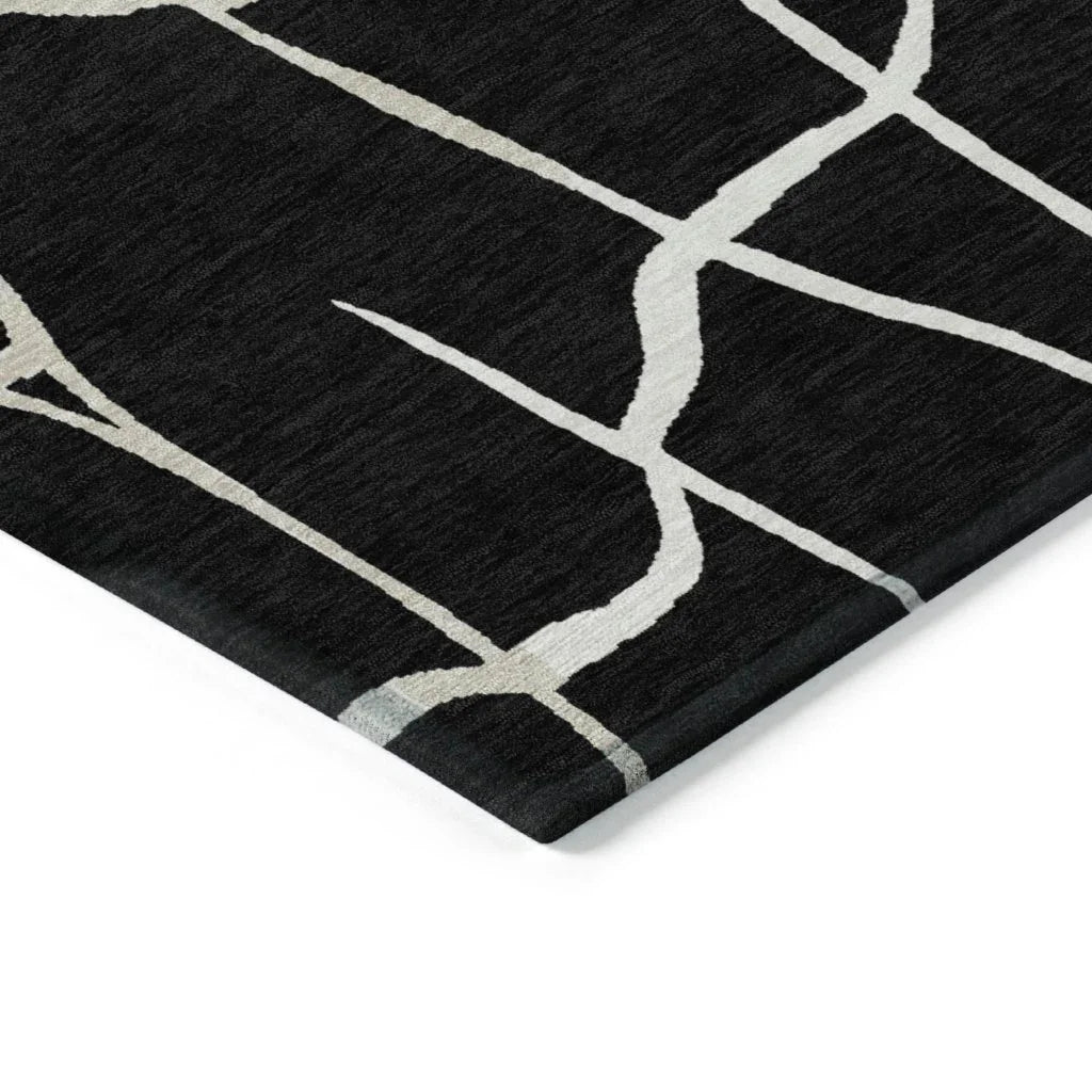 Nazira Black Washable Indoor-Outdoor Rug-Outdoor Rugs-LOOMLAN Rugs-LOOMLAN