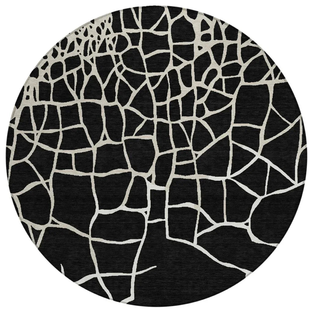 Nazira Black Washable Indoor-Outdoor Rug-Outdoor Rugs-LOOMLAN Rugs-8' x 8'-LOOMLAN