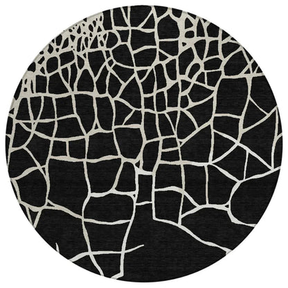 Nazira Black Washable Indoor-Outdoor Rug-Outdoor Rugs-LOOMLAN Rugs-8' x 8'-LOOMLAN