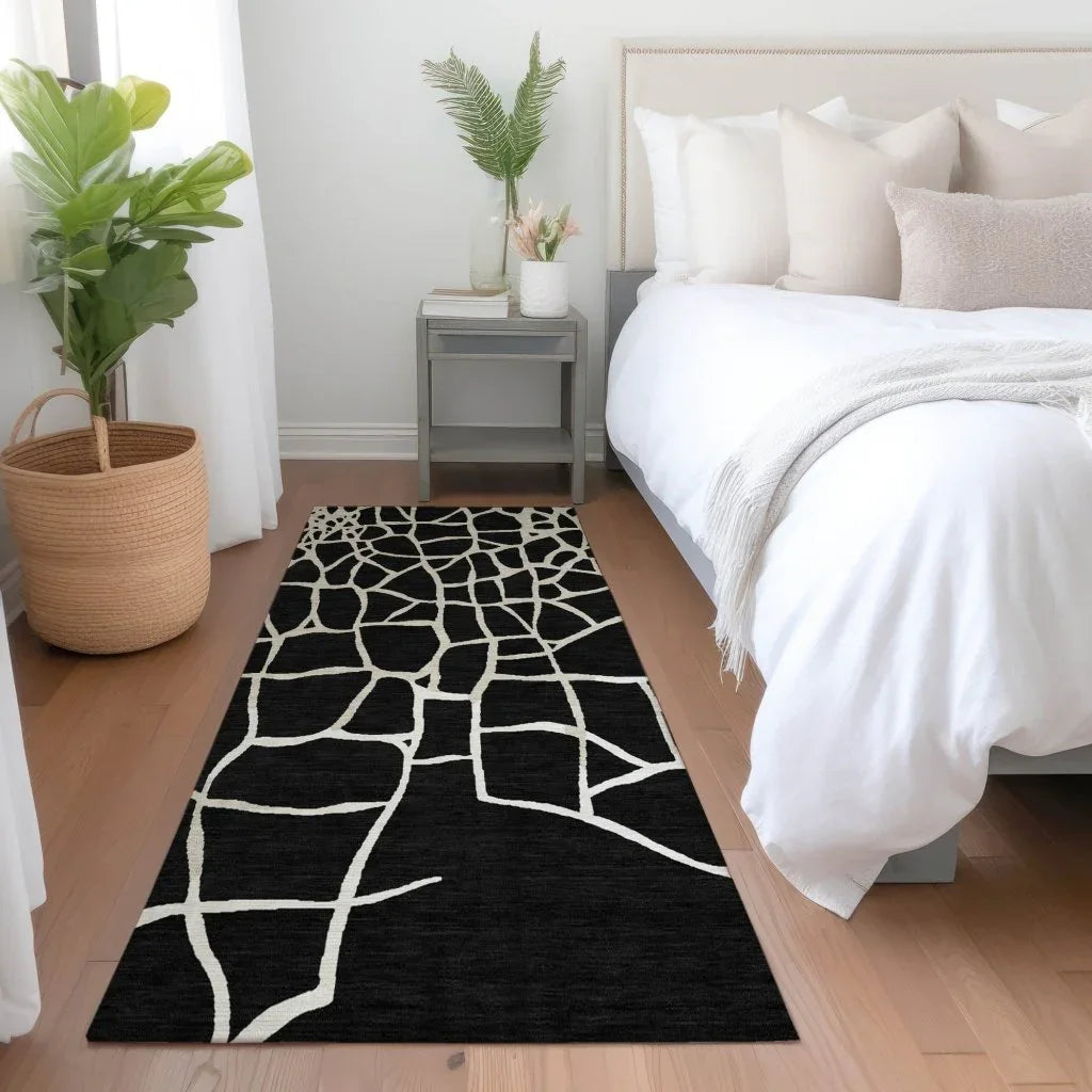 Nazira Black Washable Indoor-Outdoor Rug-Outdoor Rugs-LOOMLAN Rugs-LOOMLAN