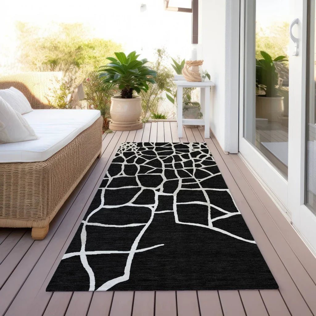 Nazira Black Washable Indoor-Outdoor Rug-Outdoor Rugs-LOOMLAN Rugs-LOOMLAN