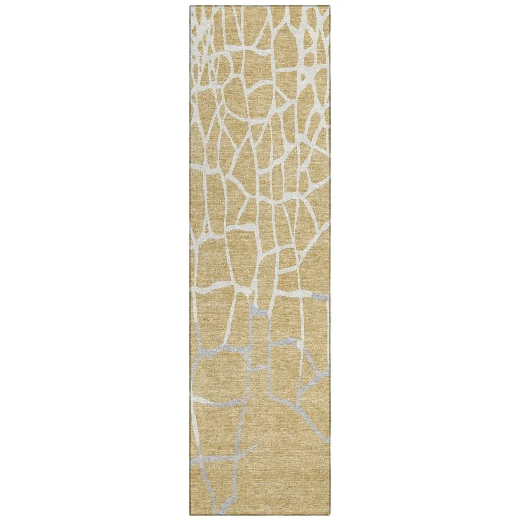 Nazira Gold Washable Indoor-Outdoor Rug-Outdoor Rugs-LOOMLAN Rugs-2'3" x 7'6"-LOOMLAN