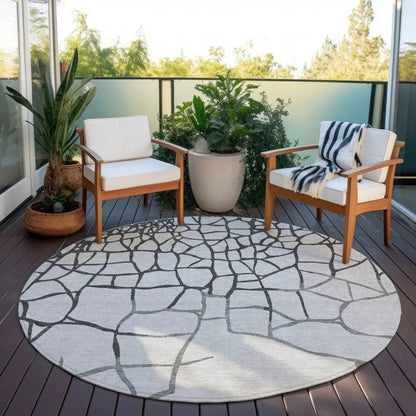 Nazira Gray Washable Indoor-Outdoor Rug-Outdoor Rugs-LOOMLAN Rugs-LOOMLAN