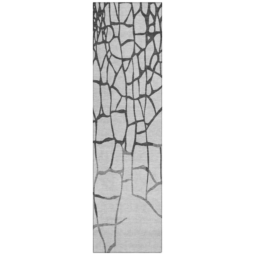 Nazira Gray Washable Indoor-Outdoor Rug-Outdoor Rugs-LOOMLAN Rugs-2'3" x 7'6"-LOOMLAN