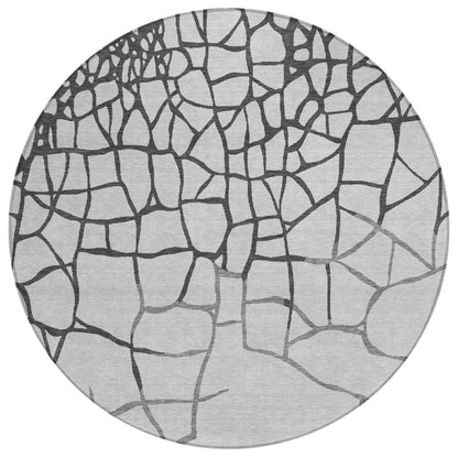 Nazira Gray Washable Indoor-Outdoor Rug-Outdoor Rugs-LOOMLAN Rugs-8' x 8'-LOOMLAN