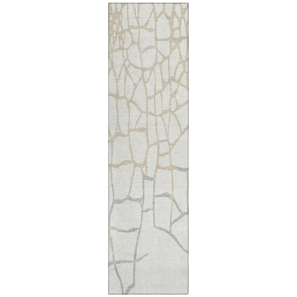 Nazira Ivory Washable Indoor-Outdoor Rug-Outdoor Rugs-LOOMLAN Rugs-2'3" x 7'6"-LOOMLAN