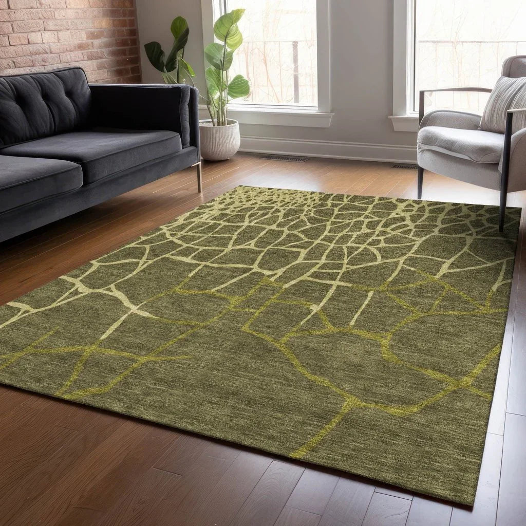 Nazira Olive Washable Indoor-Outdoor Rug-Outdoor Rugs-LOOMLAN Rugs-LOOMLAN
