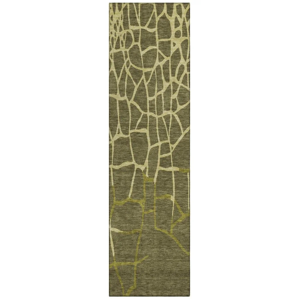 Nazira Olive Washable Indoor-Outdoor Rug-Outdoor Rugs-LOOMLAN Rugs-2'3" x 7'6"-LOOMLAN