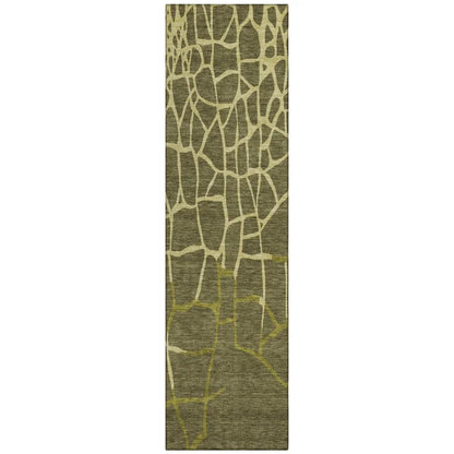 Nazira Olive Washable Indoor-Outdoor Rug-Outdoor Rugs-LOOMLAN Rugs-2'3" x 7'6"-LOOMLAN