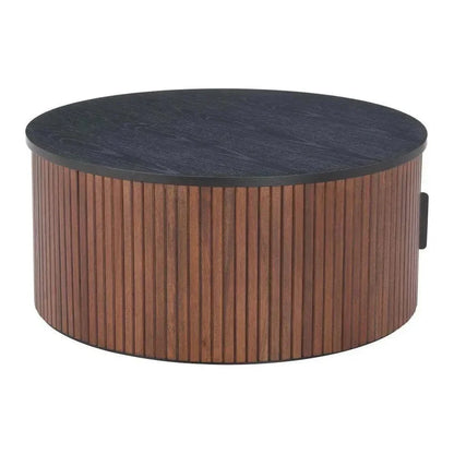 Nejaus Wood Black & Walnut Round Coffee Table - LOOMLAN - Zuo Modern - Coffee Tables