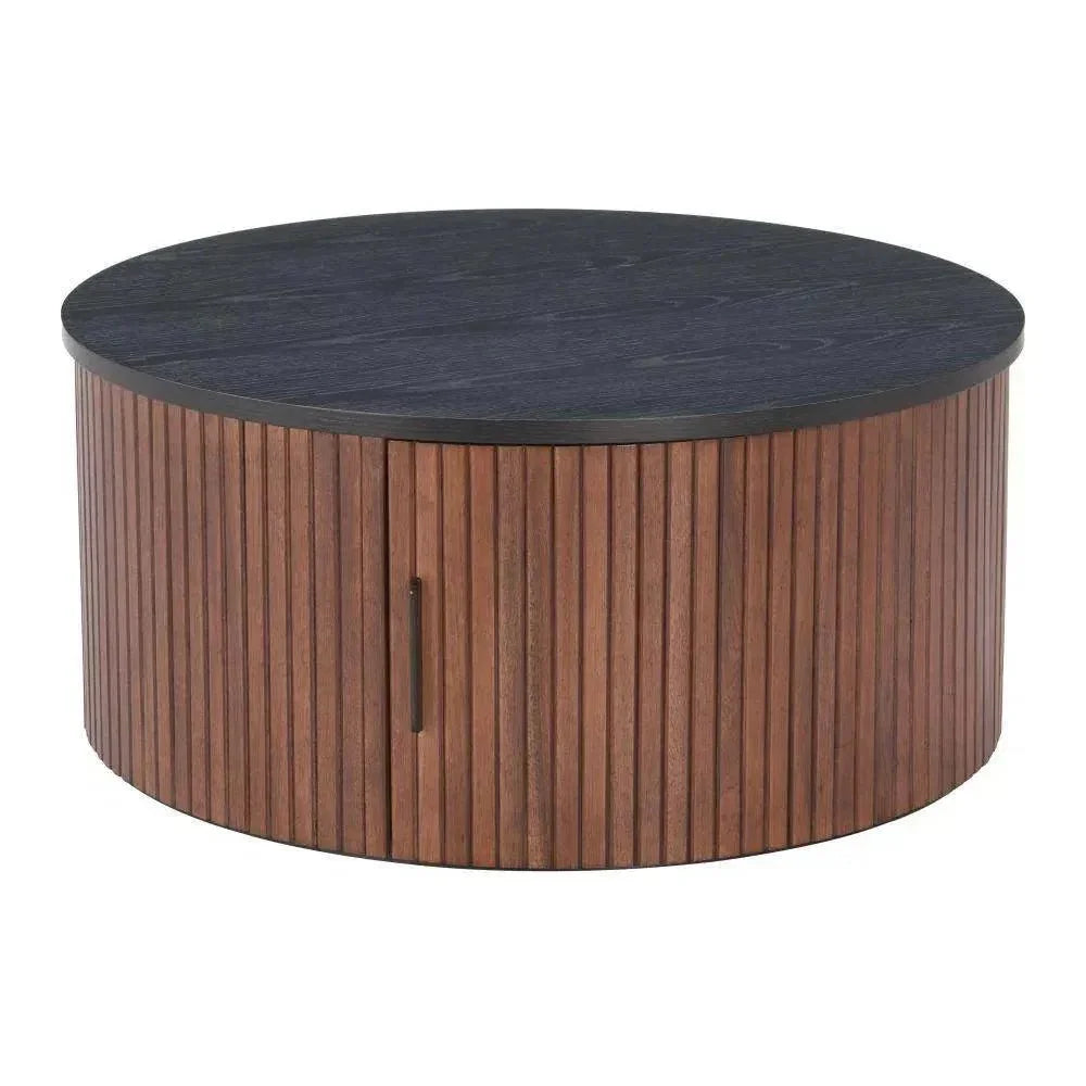 Nejaus Wood Black & Walnut Round Coffee Table - LOOMLAN - Zuo Modern - Coffee Tables