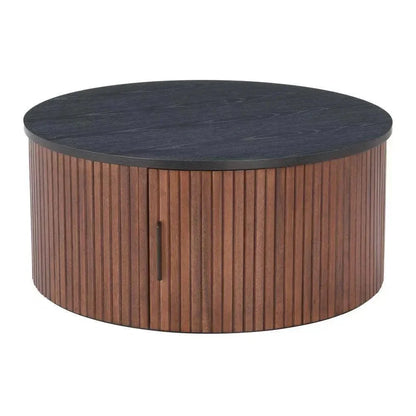 Nejaus Wood Black & Walnut Round Coffee Table - LOOMLAN - Zuo Modern - Coffee Tables