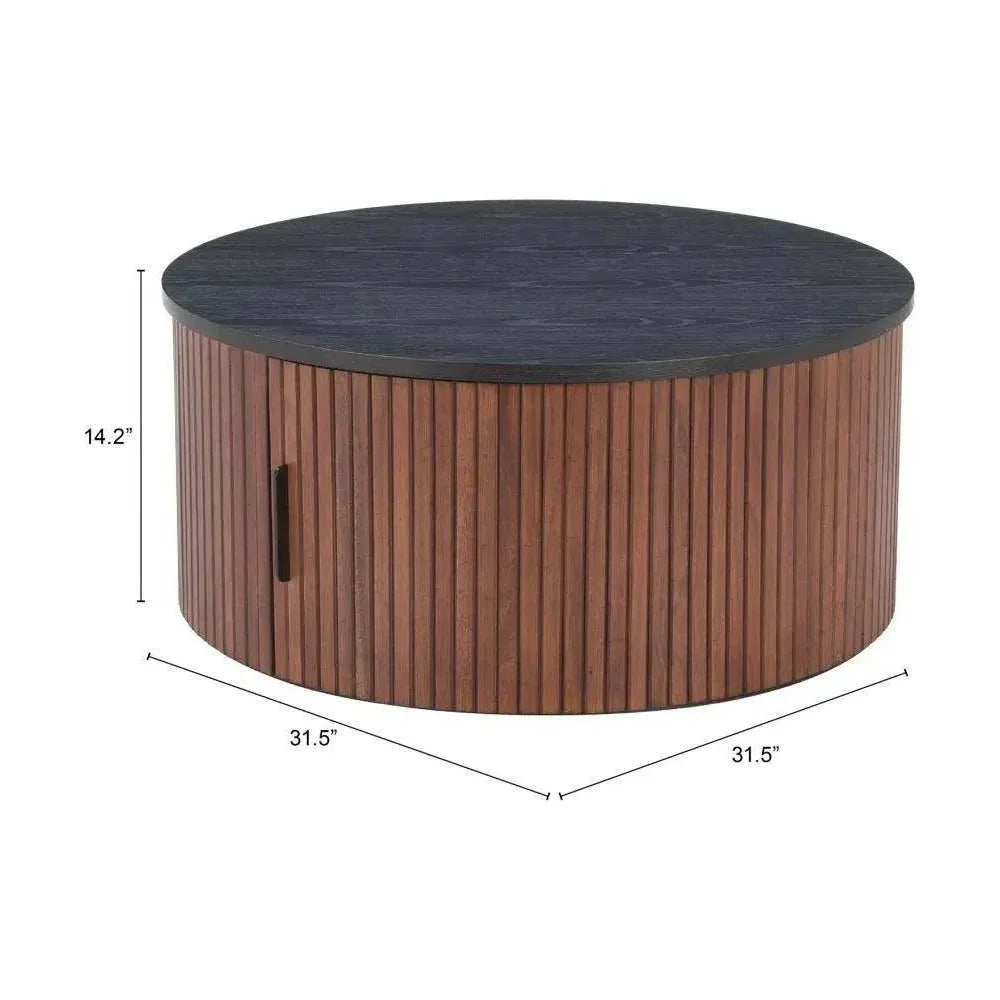 Nejaus Wood Black & Walnut Round Coffee Table - LOOMLAN - Zuo Modern - Coffee Tables