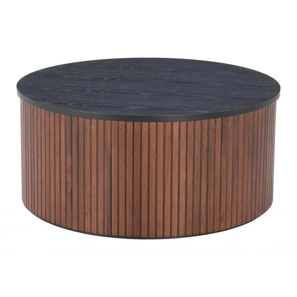 Nejaus Wood Black & Walnut Round Coffee Table - LOOMLAN - Zuo Modern - Coffee Tables