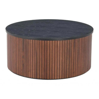 Nejaus Wood Black & Walnut Round Coffee Table - LOOMLAN - Zuo Modern - Coffee Tables