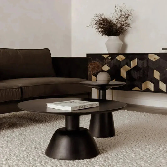 Nels Solid Wood Black Round Coffee Table - LOOMLAN - Moe's Home - Coffee Tables