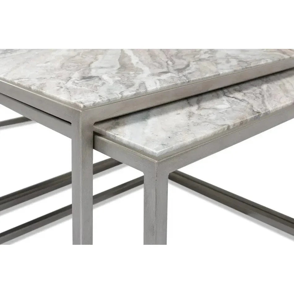 Set Of 3 Nesting Low Tables Marble Tops - LOOMLAN - Sarreid - Side Tables