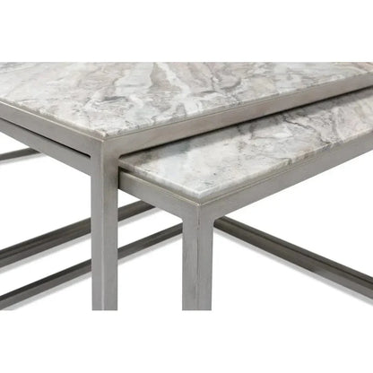 Set Of 3 Nesting Low Tables Marble Tops - LOOMLAN - Sarreid - Side Tables