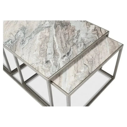 Set Of 3 Nesting Low Tables Marble Tops - LOOMLAN - Sarreid - Side Tables