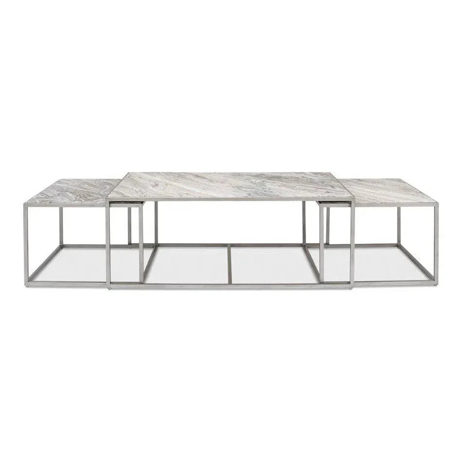 Set Of 3 Nesting Low Tables Marble Tops - LOOMLAN - Sarreid - Side Tables