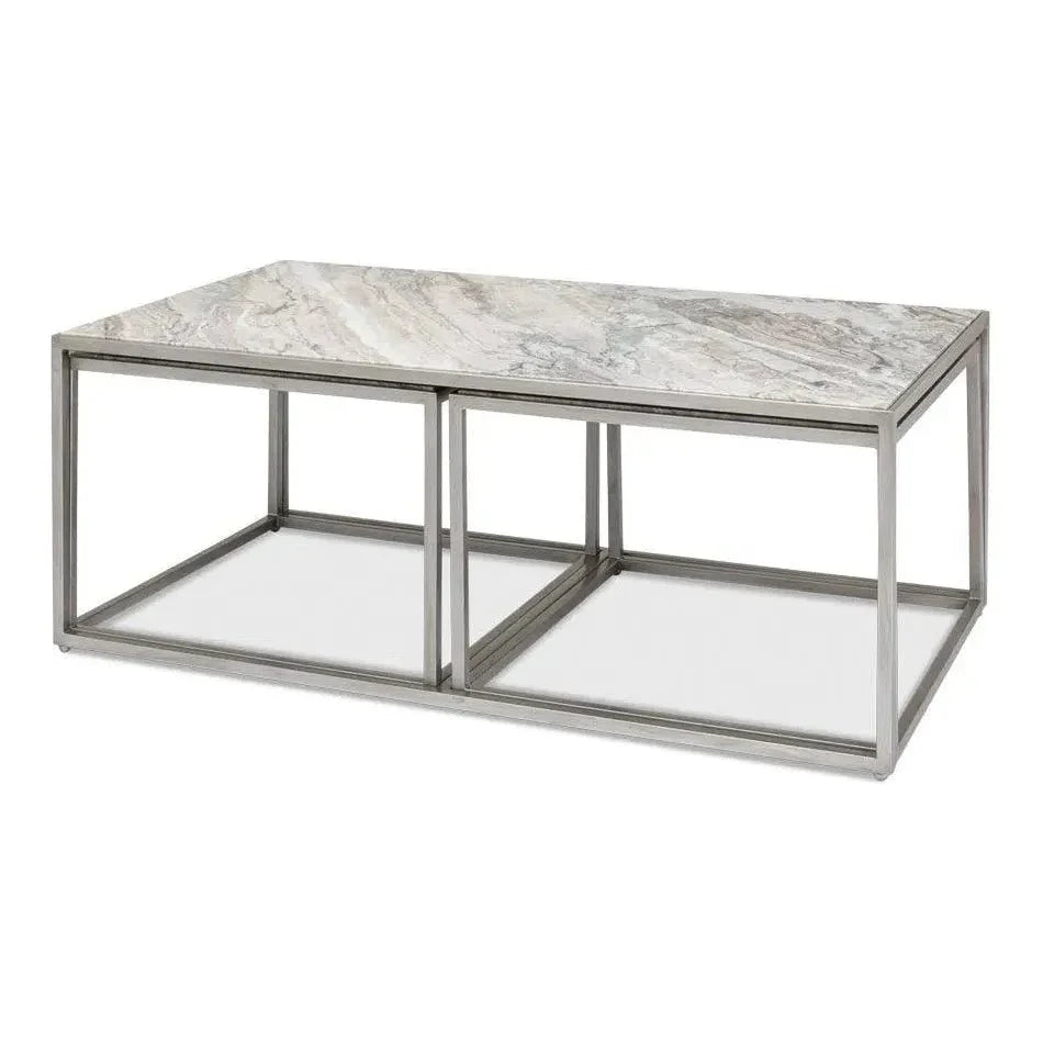 Set Of 3 Nesting Low Tables Marble Tops - LOOMLAN - Sarreid - Side Tables
