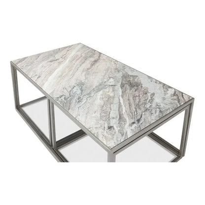 Set Of 3 Nesting Low Tables Marble Tops - LOOMLAN - Sarreid - Side Tables