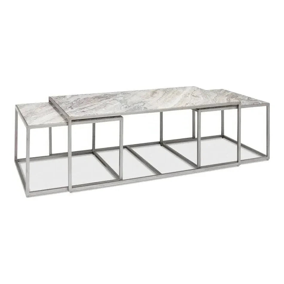 Set Of 3 Nesting Low Tables Marble Tops - LOOMLAN - Sarreid - Side Tables
