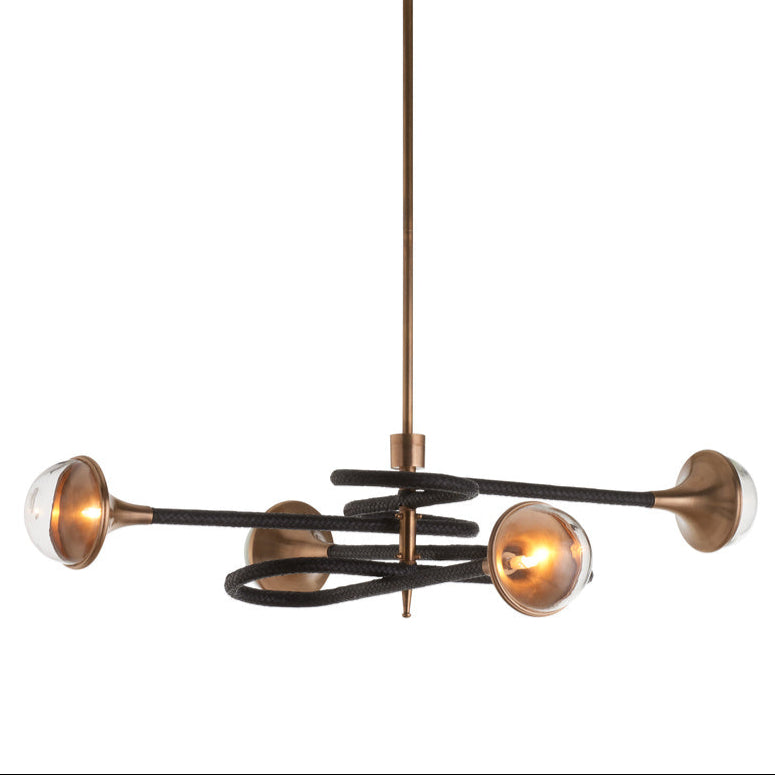 Newton Central Brass Stem Black Chandelier