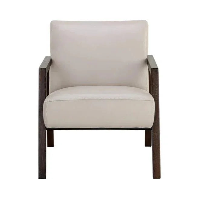Neymar Lounge Chair Light Grey Leather Wood - LOOMLAN - SUNPAN - Accent Chairs