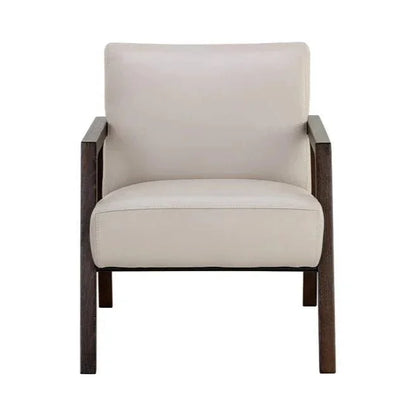 Neymar Lounge Chair Light Grey Leather Wood - LOOMLAN - SUNPAN - Accent Chairs