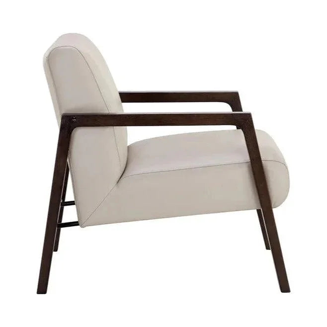 Neymar Lounge Chair Light Grey Leather Wood - LOOMLAN - SUNPAN - Accent Chairs