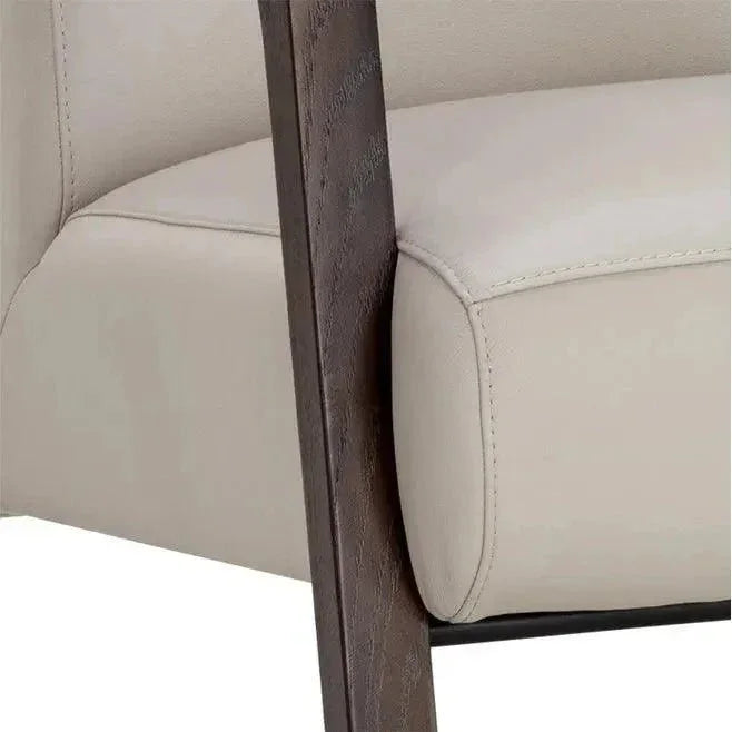 Neymar Lounge Chair Light Grey Leather Wood - LOOMLAN - SUNPAN - Accent Chairs