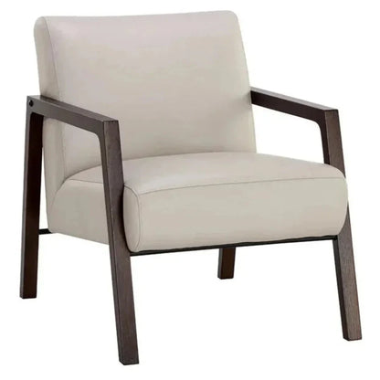 Neymar Lounge Chair Light Grey Leather Wood - LOOMLAN - SUNPAN - Accent Chairs