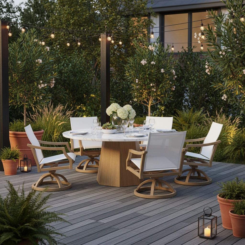 Nicoya Sling Swivel Rocking Dining Chair By Castelle-Outdoor Dining Chairs-Castelle-LOOMLAN