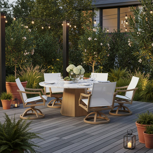 Nicoya Sling Swivel Rocking Dining Chair By Castelle-Outdoor Dining Chairs-Castelle-LOOMLAN