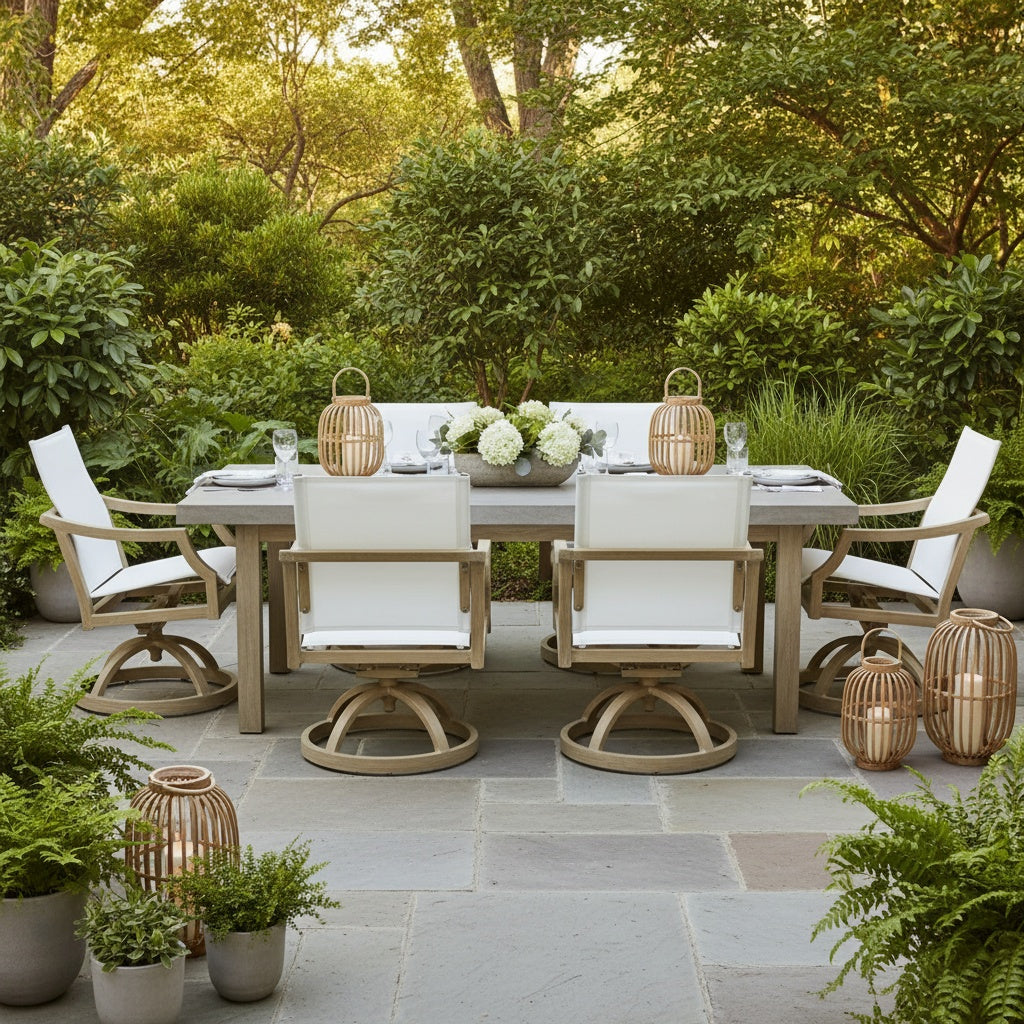 Nicoya Sling Swivel Rocking Dining Chair By Castelle-Outdoor Dining Chairs-Castelle-LOOMLAN