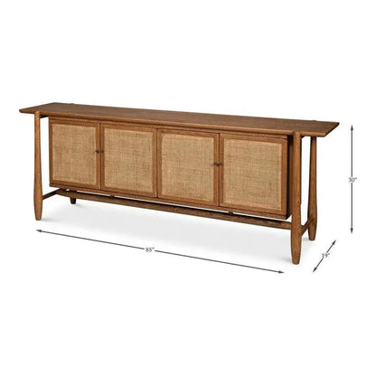 Nido Natural Wood 4 Door Rattan Sideboard - LOOMLAN - Sarreid - Sideboards