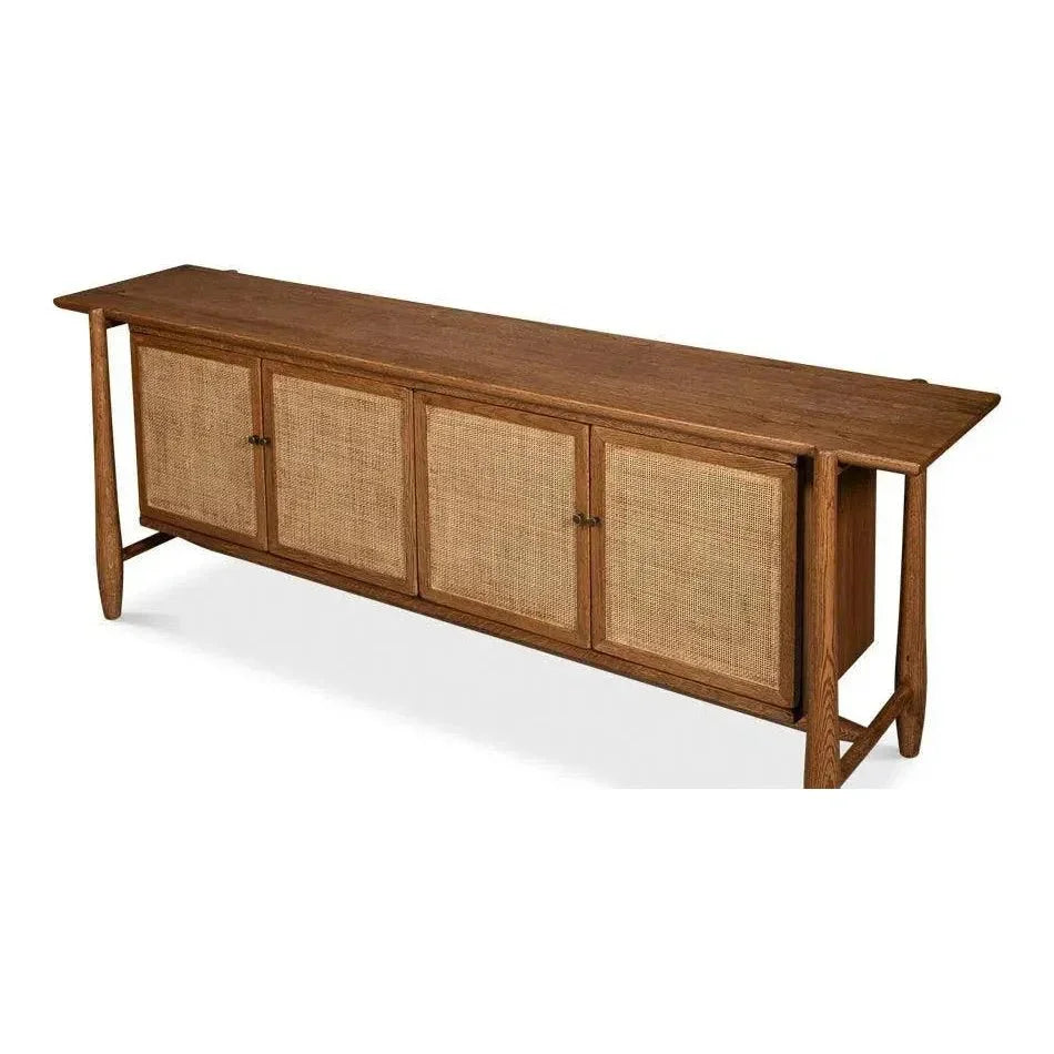 Nido Natural Wood 4 Door Rattan Sideboard - LOOMLAN - Sarreid - Sideboards