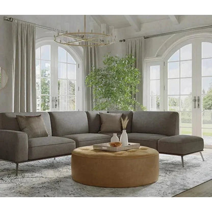 Nilda Ottoman - Camel Leather Solid Beech Wood Base - LOOMLAN - SUNPAN - Ottomans