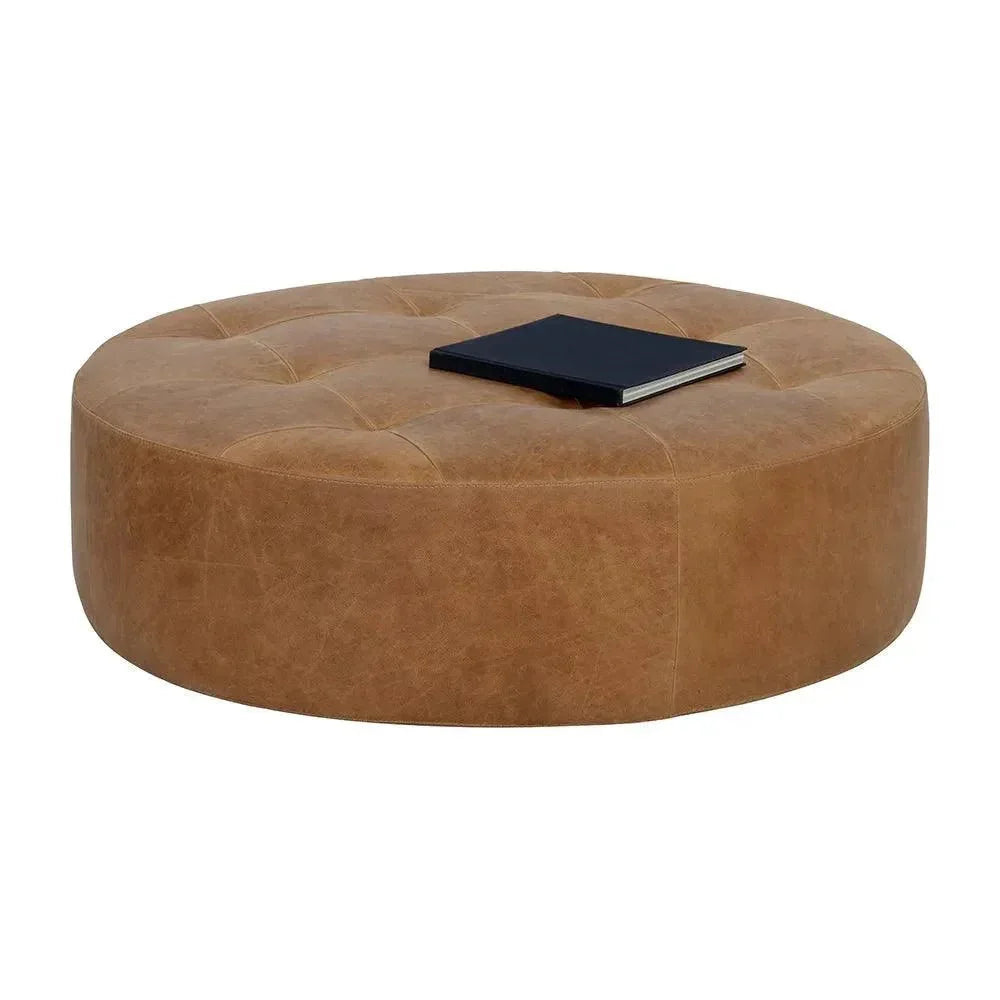 Nilda Ottoman - Camel Leather Solid Beech Wood Base - LOOMLAN - SUNPAN - Ottomans