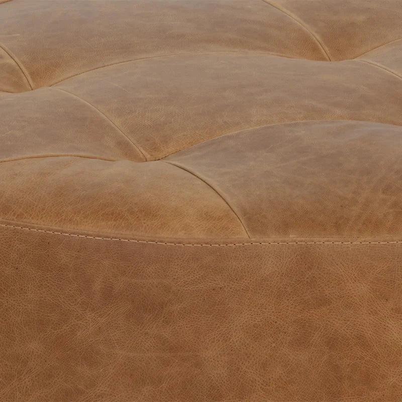 Nilda Ottoman - Camel Leather Solid Beech Wood Base - LOOMLAN - SUNPAN - Ottomans