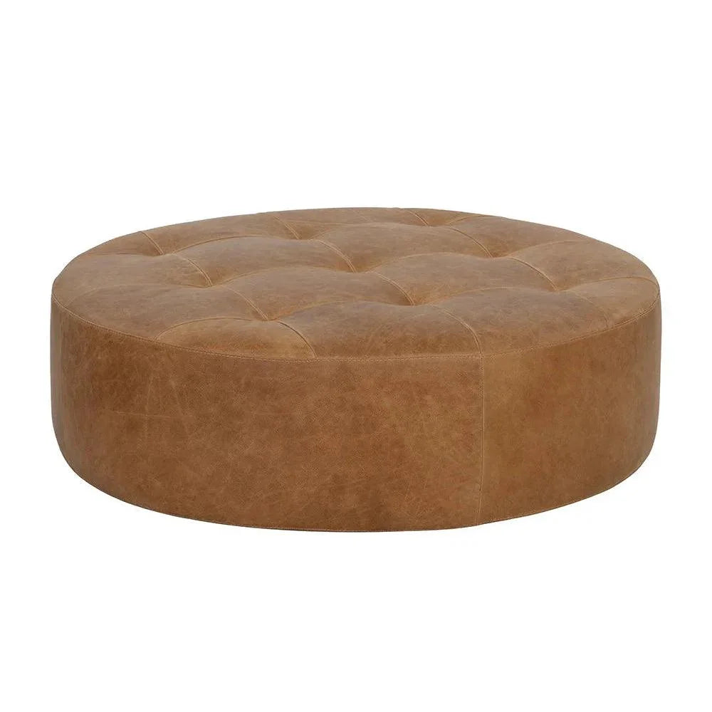 Nilda Ottoman - Camel Leather Solid Beech Wood Base - LOOMLAN - SUNPAN - Ottomans